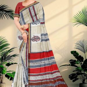 Block Printed Zari Tussar Saree