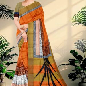 Block Printed Zari Tussar Saree