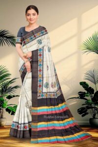 Block Printed Zari Tussar Saree