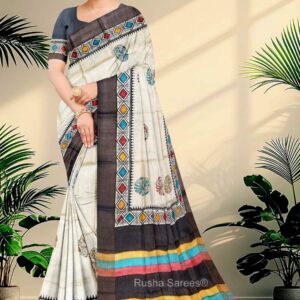 Block Printed Zari Tussar Saree