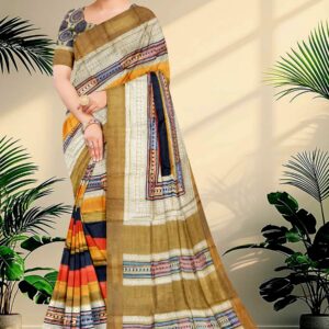 Block Printed Zari Tussar Saree