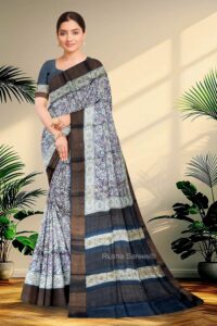 Block Printed Zari Tussar Saree
