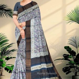 Block Printed Zari Tussar Saree