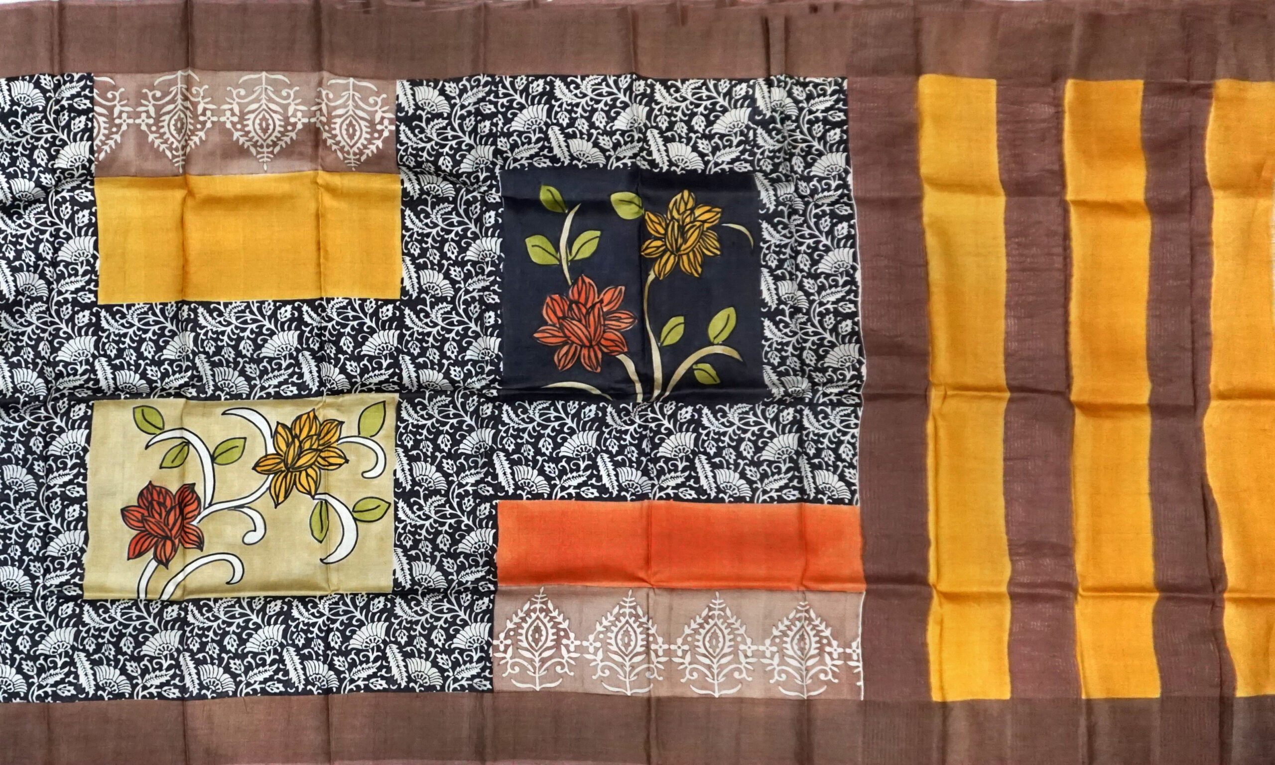 Block Printed Zari Tussar Saree - Image 2