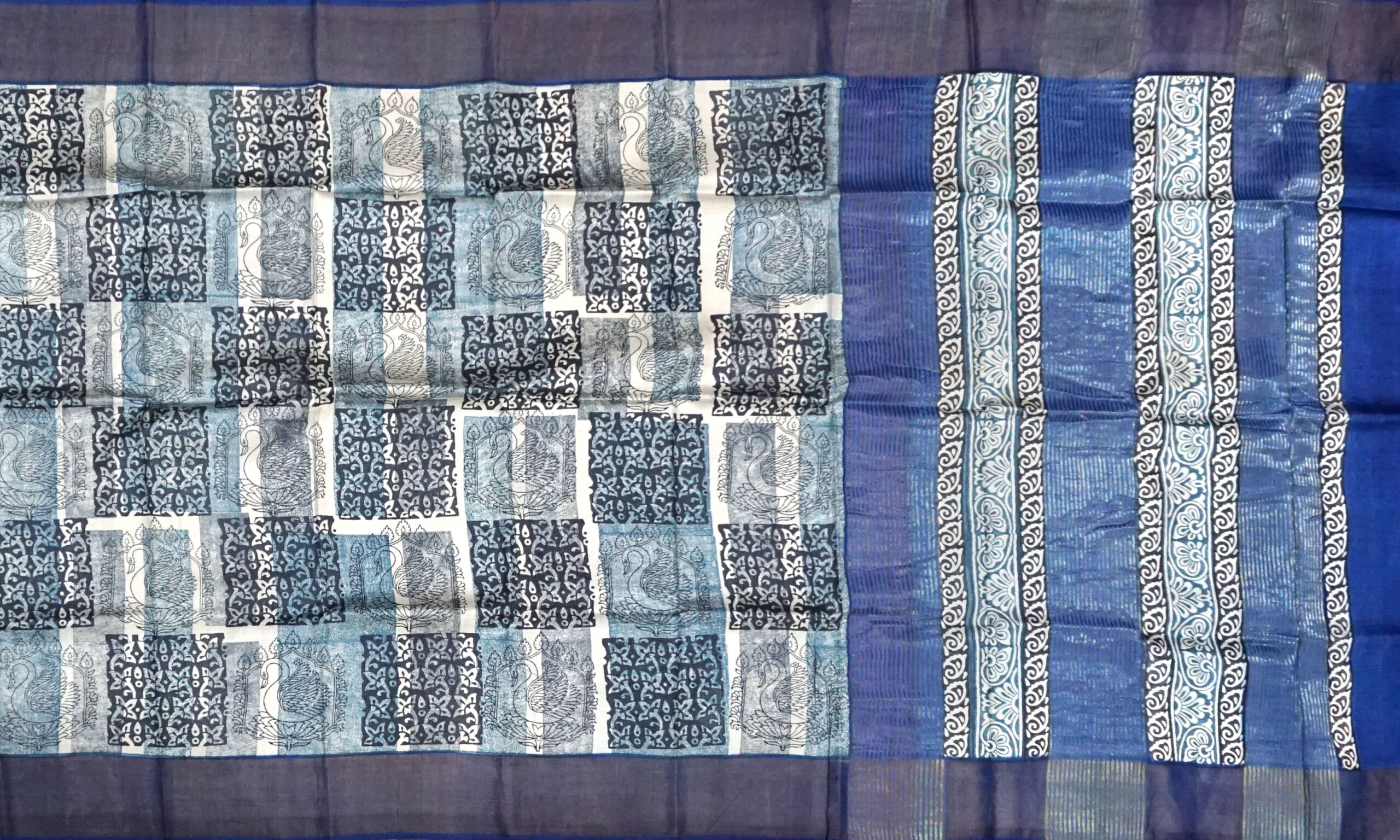 Block Printed Zari Tussar Saree - Image 2