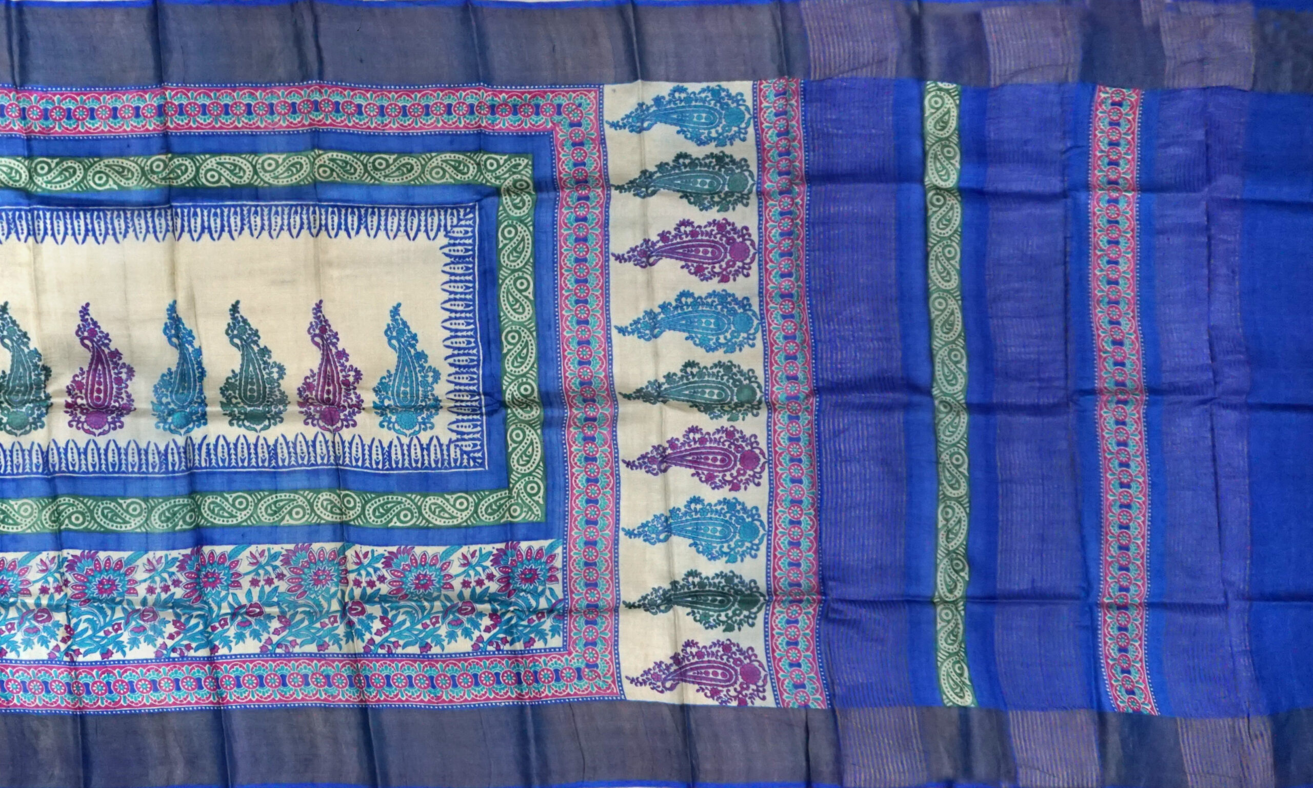 Block Printed Zari Tussar Saree - Image 2