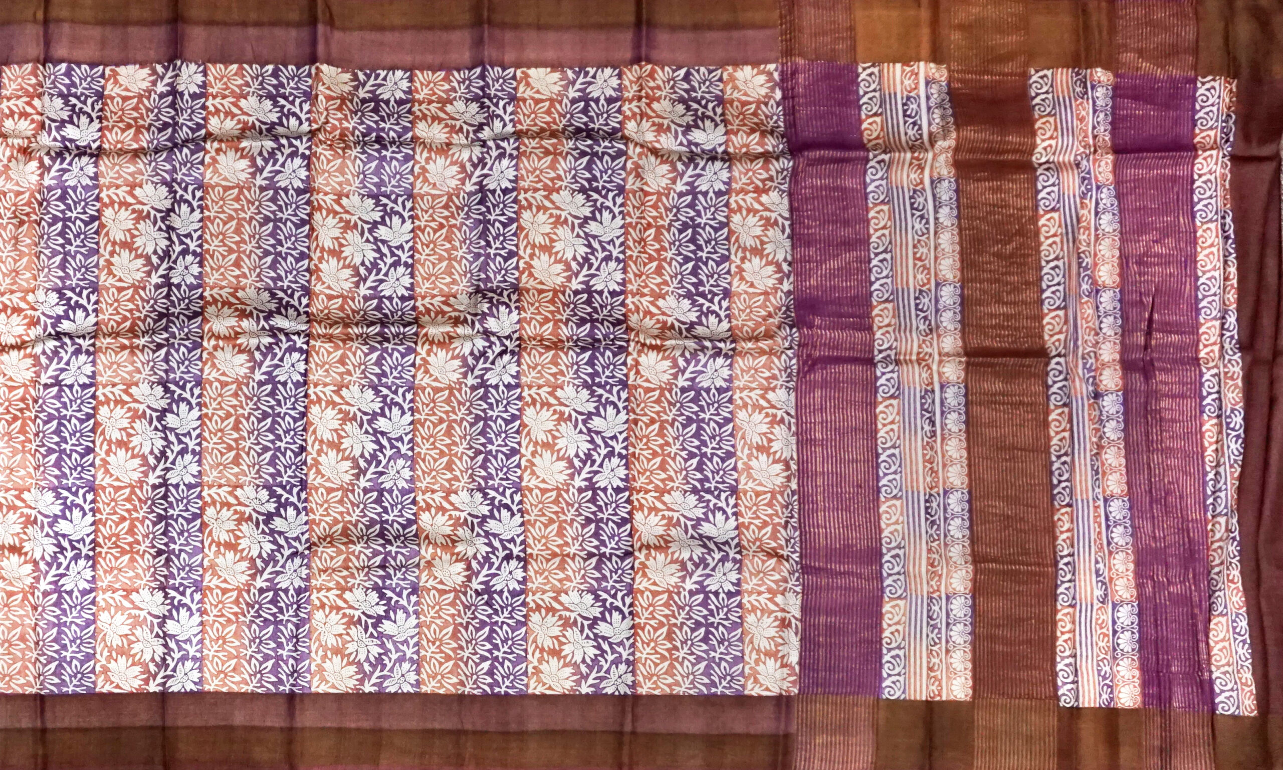 Block Printed Zari Tussar Saree - Image 2