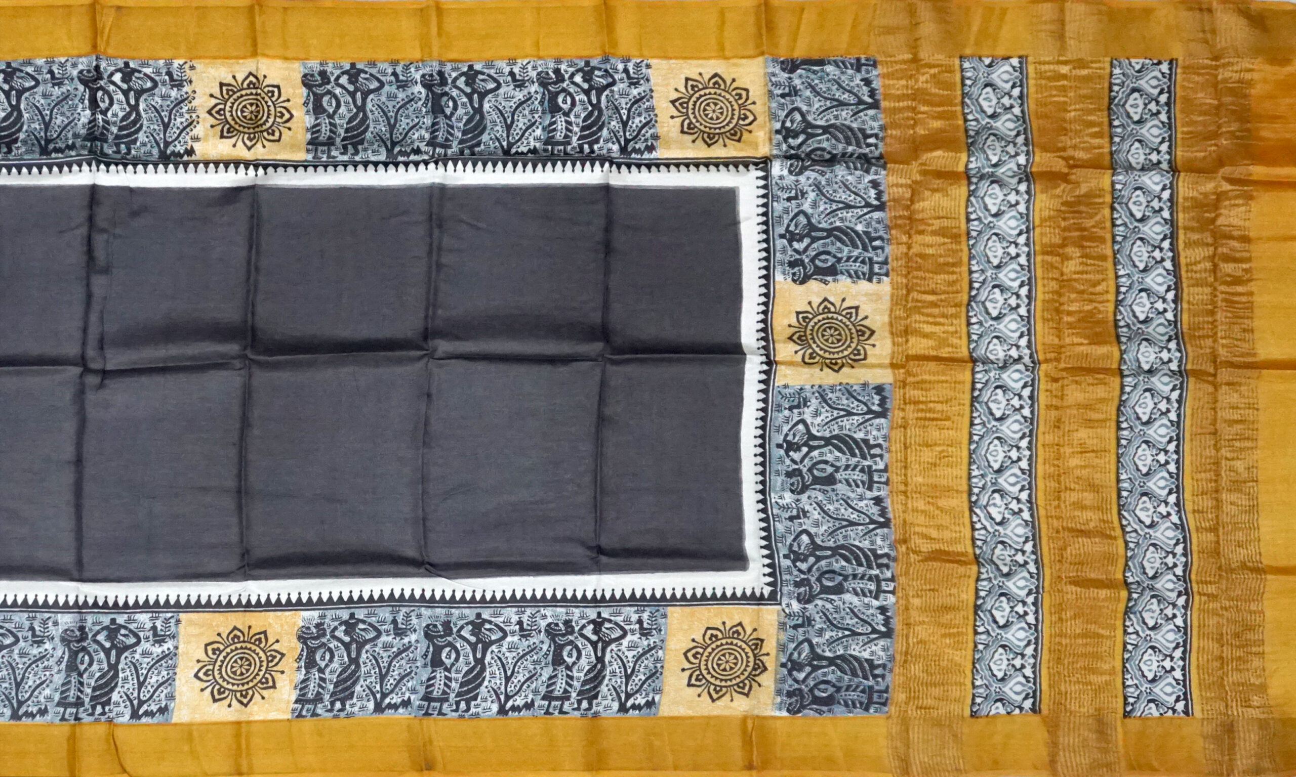 Block Printed Zari Tussar Saree - Image 2