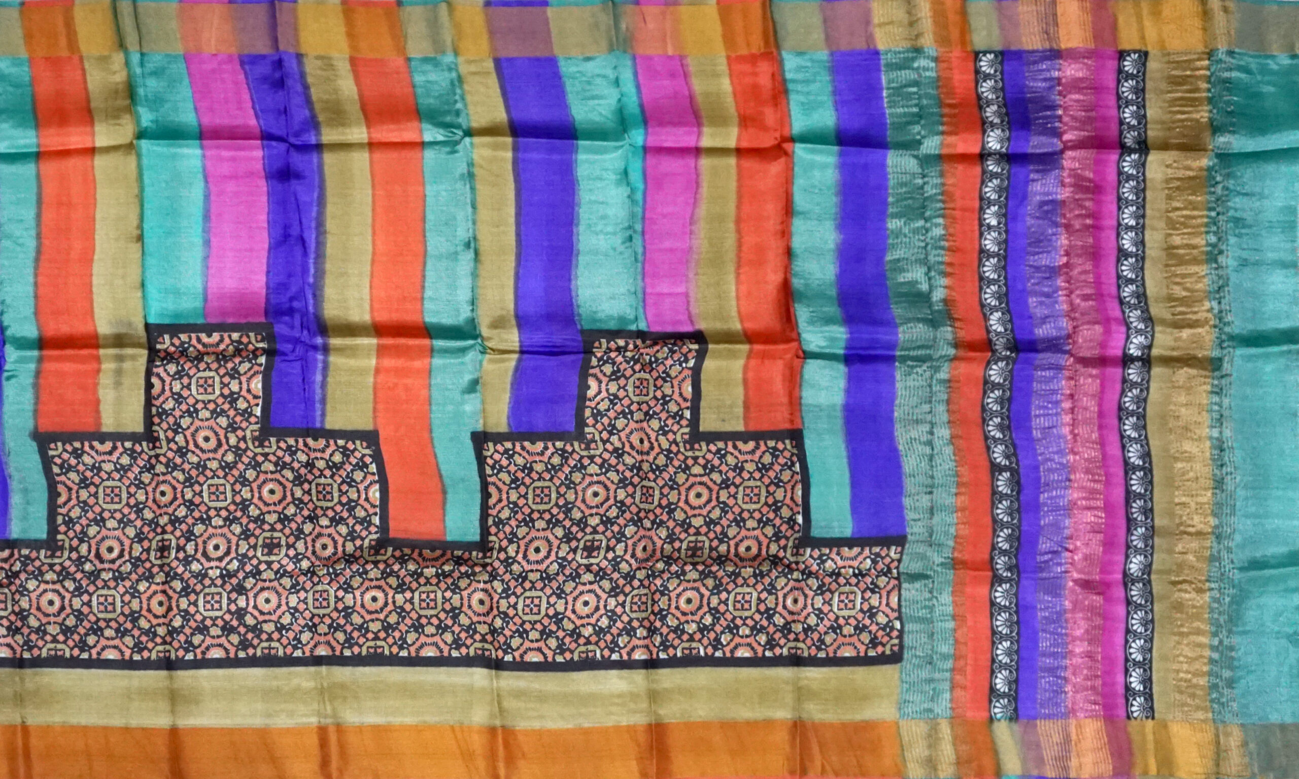 Block Printed Zari Tussar Saree - Image 2