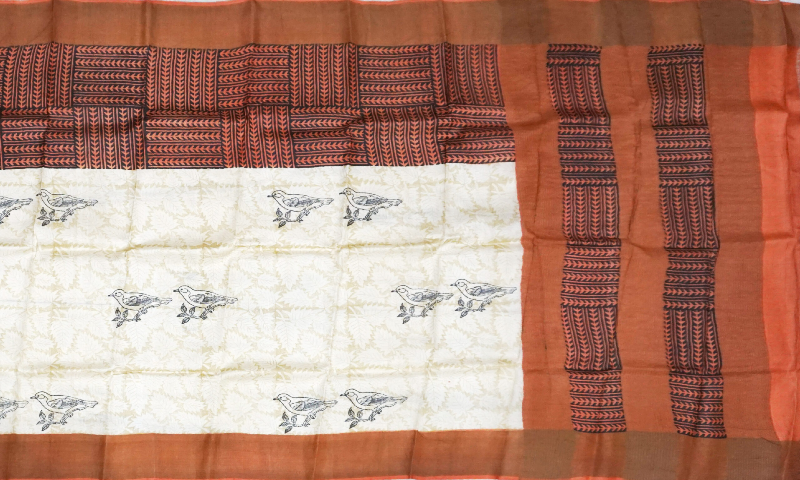 Block Printed Zari Tussar Saree - Image 2