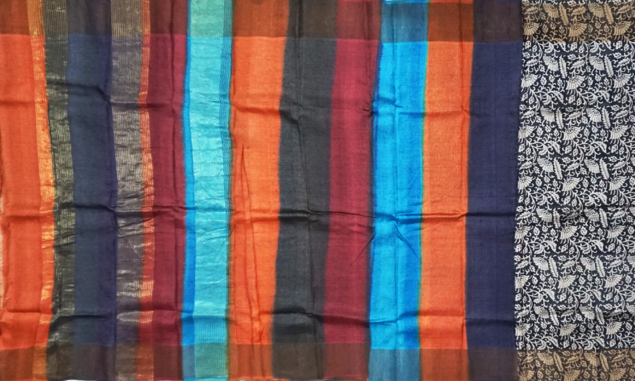 Block Printed Zari Tussar Saree - Image 2