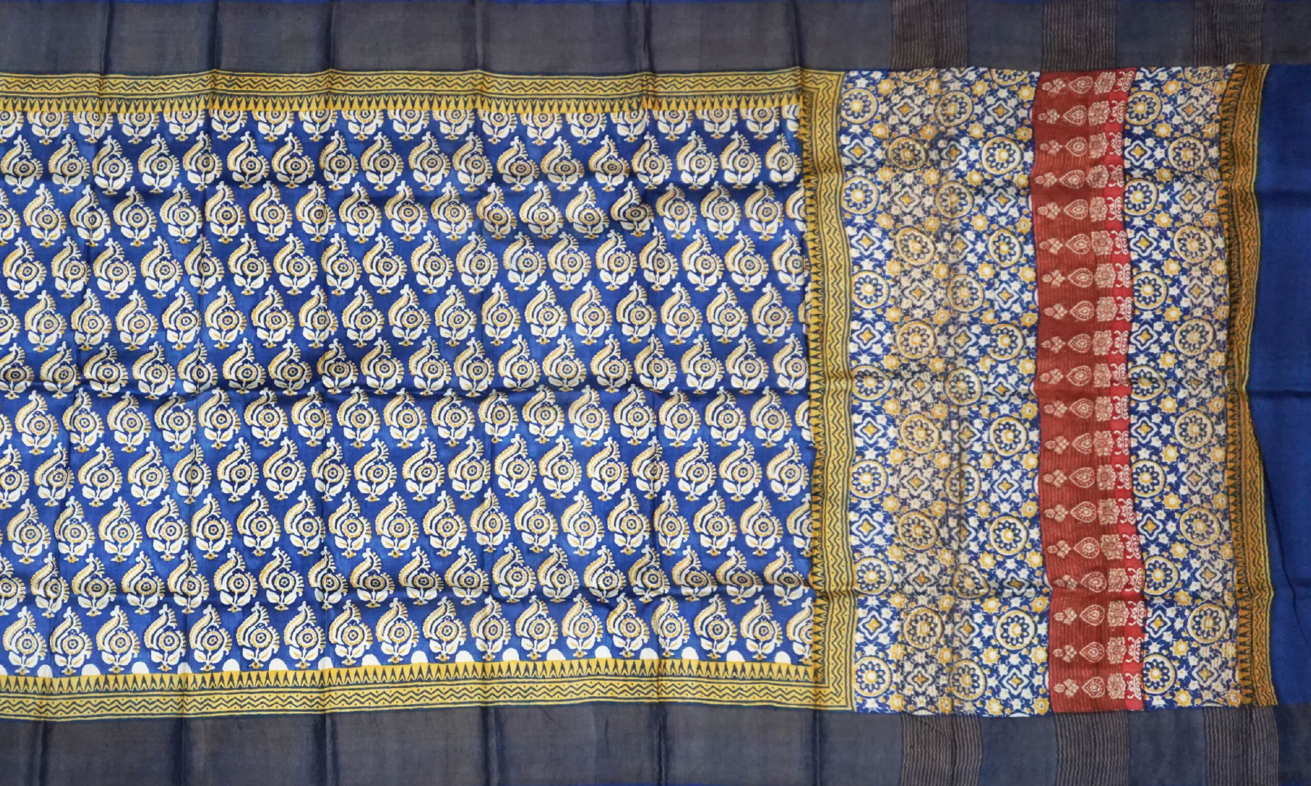 Block Printed Zari Tussar Saree - Image 2