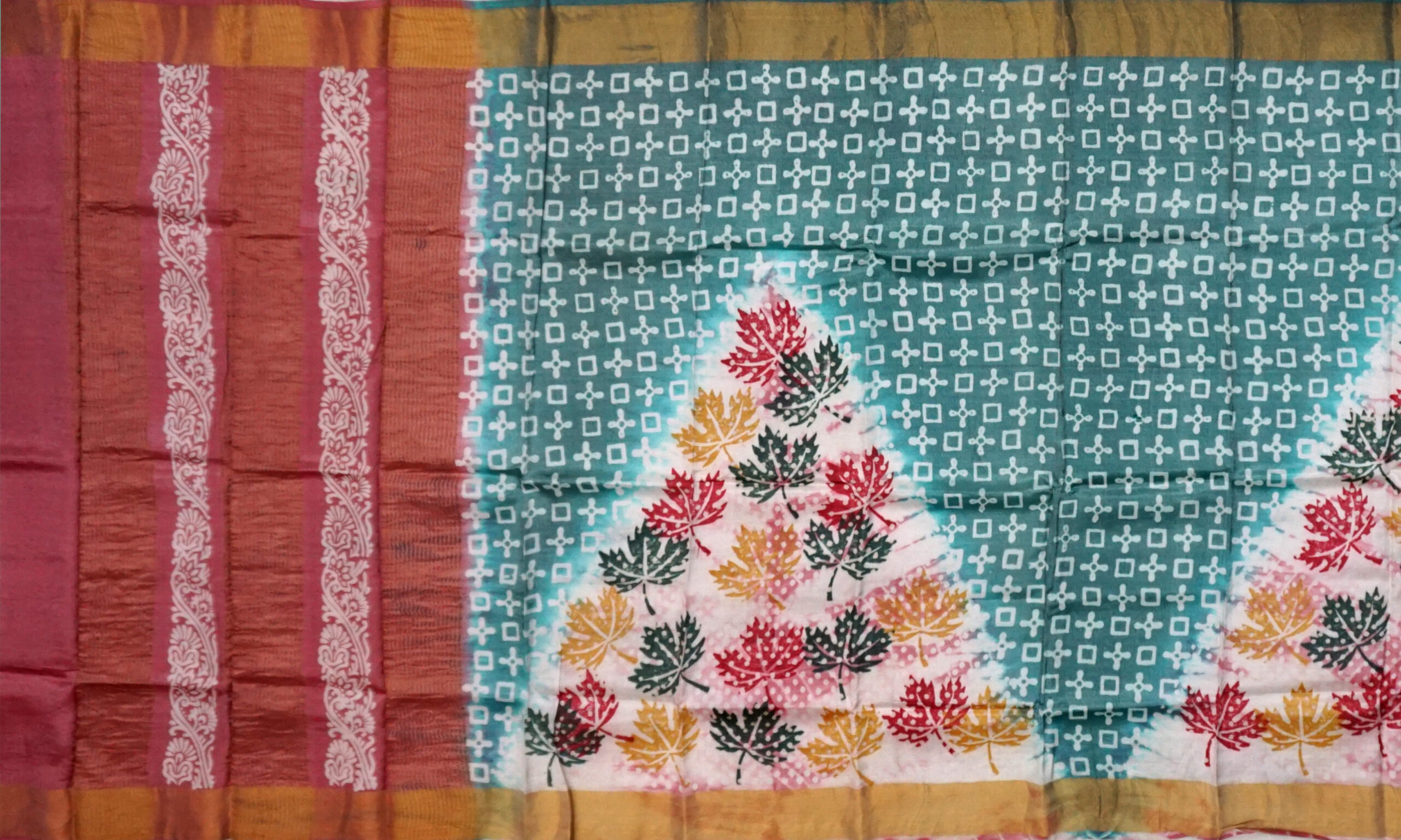 Block Printed Zari Tussar Saree - Image 5