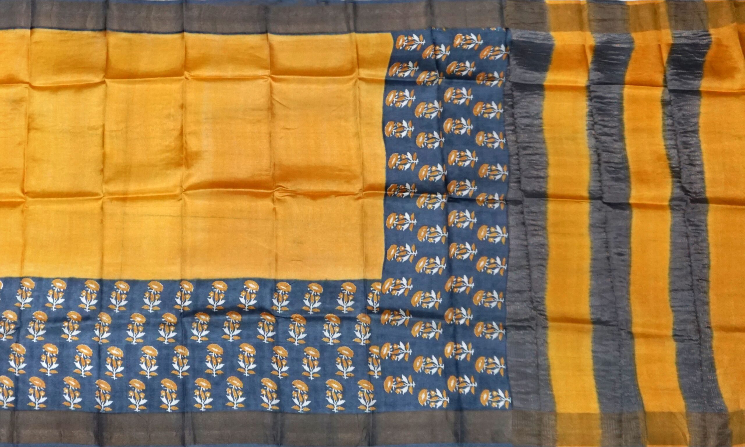 Block Printed Zari Tussar Saree - Image 2