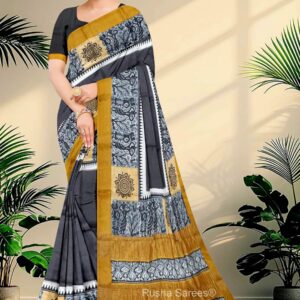 Block Printed Zari Tussar Saree