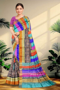 Block Printed Zari Tussar Saree