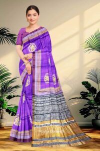 Block Printed Zari Tussar Saree