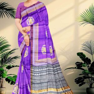 Block Printed Zari Tussar Saree