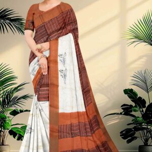Block Printed Zari Tussar Saree