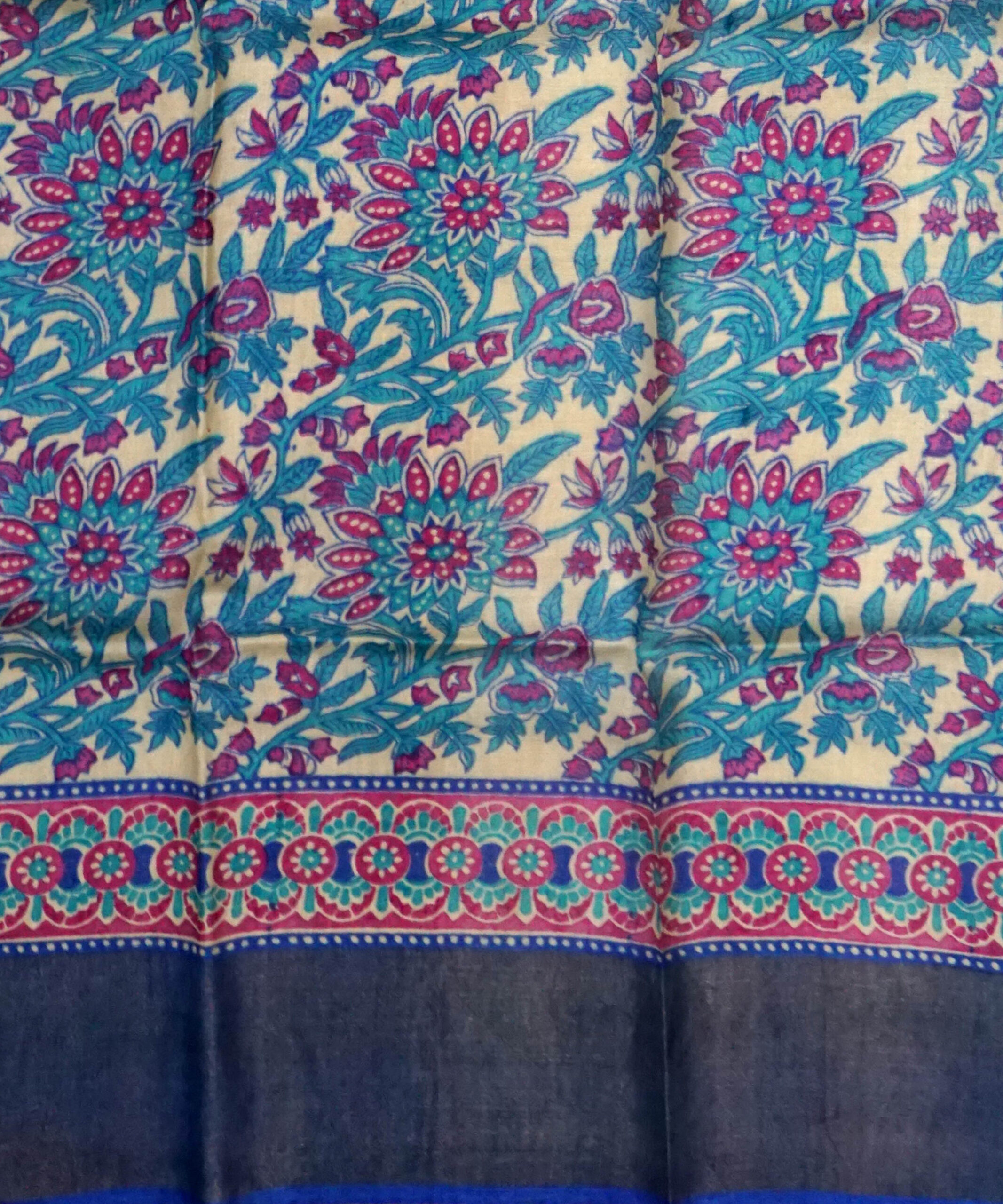 Block Printed Zari Tussar Saree - Image 4