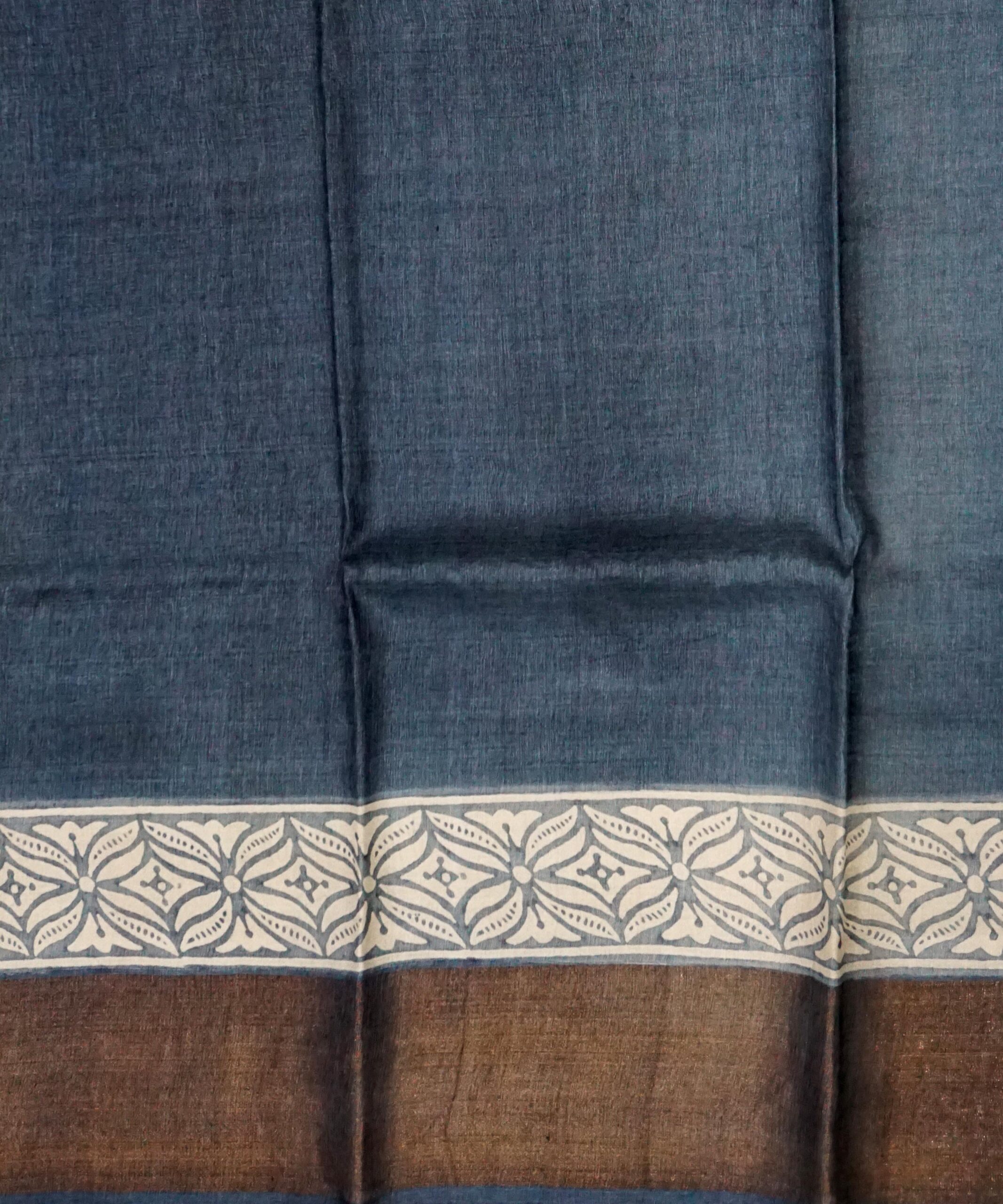 Block Printed Zari Tussar Saree - Image 5